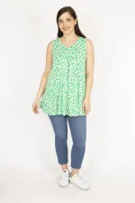 Kadın Kırmızı Büyük Beden Önü A Pileli V Yakalı Tunik