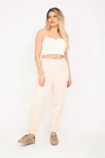 Kadın Bej 3 İplik Polar Kumaş İçi Şardonlu Eşofman Alt 65N35293