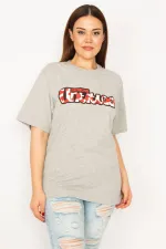 Kadın Gri Dijital Baskılı Pamuklu Kumaş Bluz 65N33273