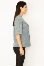 KADIN RENKLİ YIKAMALI KUMAŞ ÖN BASKILI BLUZ