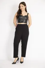 Kadın Siyah Büyük Beden Şalvar Kesim Yan Cepli Viskon Pantolon