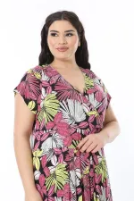 Kadın Büyük Beden Renkli Anvelop Yakalı Uzun Elbise 65N38584