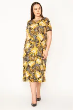 KADIN RENKLİ ÇİÇEK DESENLİ KISA KOL VİSKON ELBİSE