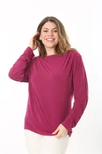 Kadın Büyük Beden Fujya Omuzları Pile Ve Vatka Detaylı Uzun Kollu Bluz 65N37503