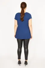 Kadın Lacivert Büyük Beden Göğüs Büzgülü Tunik