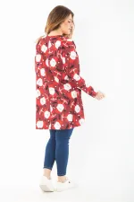 Kadın Büyük Beden Bordo Noel Desenli Tunik Elbise 65N37426