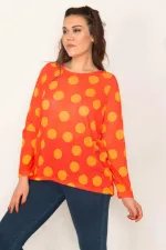 Kadın Oranj Puan Desenli Bluz 65N33399