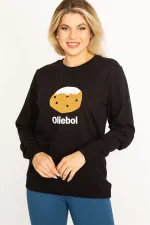 Kadın Siyah Ön Baskılı Sweatshirt 65N34683