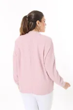 Kadın Büyük Beden Bebe Mavisi Yün Viskon Kumaş Yarasa Kollu Bluz 65N37703