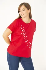 Kadın Lacivert Büyük Beden Pamuklu Kumaş Ön Desenli Bluz 65N35767