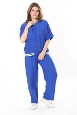 Kadın Büyük Beden Nar Ön Fermuarlı Ribanalı Tunik Ve Pantolon İkili Takım 65N37877