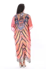 Kadın Büyük Beden Renkli Taş Detaylı Astarsız Şifon Kap 65N38322