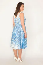 WOMEN'S BLUE BACK ZIPPERED LINED LACE DRESS