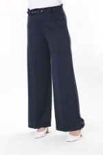 Kadın Büyük Beden Beyaz Kemer Aksesuarlı Geniş Paçalı Cepsiz Pantolon 65N37818