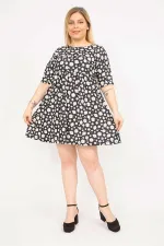 Women's Colorful Plus Size Elastic Waist Patterned Tunic Dress 65N35814