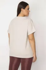 Kadın Taş Yakası Kuşgözü Bağcık Detaylı Yanları Sim Şeritli Dıuble Kollu Tunik 65N29614