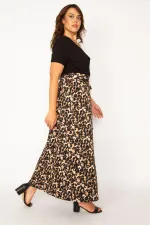 Kadın Leo Anvelop Yaka Leopar Desen Beli Kuşaklı Uzun Elbise 65N34055