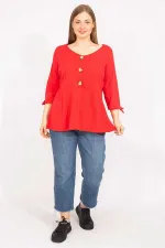 Kadın Kırmızı Büyük Beden Önü Süs Düğmeli Kol Bağcıklı Bluz 65N35734