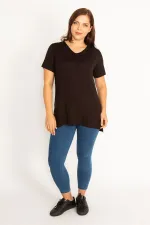 Kadın Siyah V Yaka Yan Yırtmaçlı Bluz 65N34799