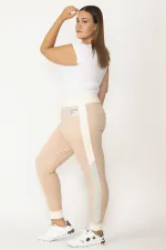 Kadın Pudra Paça Ribanalı Yan Şerit Ve Geniş Kemerli Spor Pantolon 65N27786