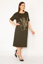 Kadın Haki Nakış Ve Payet Detaylı Elbise 65N33251