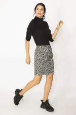 KADIN SİYAH ZEBRA DESENLİ ASTARLI CEPLİ ETEK