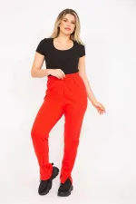 Kadın Kırmızı 3 İplik Polar İçi Şardonlu  Paçası Yırtmaçlı Eşofman Alt 65N35273