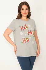 KADIN GRİ SİM BASKILI BLUZ