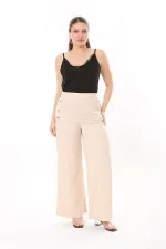 Kadın Büyük Beden Beyaz Süs Metal Düğmeli Cepsiz Pantolon 65N37817