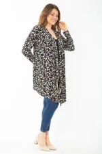 Kadın Büyük Beden Siyah Uzun Kollu Desenli Viskon Hırka 65N37429
