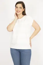 Kadın Kemik Büyük Beden Kendinden Desenli Duble Kol Bluz