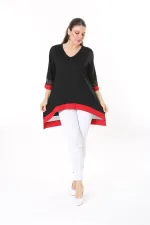 Kadın Büyük Beden Kemik Kol Ve Etek Ucu Tül Ve Garni Detaylı V Yakalı Arkası Uzun Tunik 65N37681