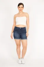 Kadın Lacivert Büyük Beden 5 Cepli Skinny Kot Şort