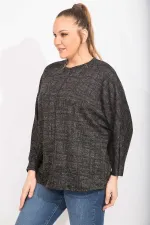 Kadın Antrasit Rahat Kesim Düşük Kollu Simli Tunik 65N35495