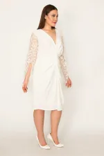 ROBE DE SOIRÉE DOUBLÉE POUR FEMME AVEC CHEMISE À BRAQUAGE ET MANCHES À DÉTAILS EN DENTELLE