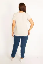 Kadın Vizon Lak Baskılı Bluz 65N34577