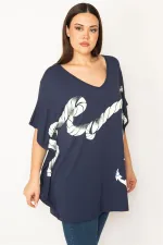 Kadın Büyük Beden Haki Renk Kombinli Uzun Kollu Tunik