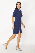 KADIN SAKS ÖN FERMUARLI OFİS ELBİSE