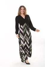 Kadın Büyük Beden Siyah Göğsü Büzgü Detaylı Uzun Kollu Elbise