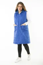 Kadın Büyük Beden Haki Ön Dermuarlı Kapşonlu Kapitone Astarlı Uzun Mont 65N37107