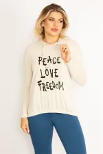 Kadın Bej Ön Baskılı Kapşonlu Etek Ucu Lastikli Bluz 65N34600