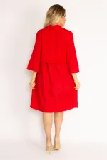 Kadın Kırmızı Dik Yakalı Etek Kısmı Yaka Ve Kol Ağzı Sıvama Kumaş Elbise 65N35038