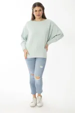 Kadın Büyük Beden Lila Yarasa Kol Kendinden Çizgili Yün Viskon Bluz 65N37007