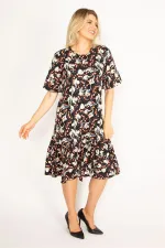 Kadın Renkli Volan Kollu Etek Ucu Katlı Elbise 65N34446