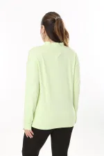 Kadın Büyük Beden Yeşil Sıfır Yaka Taş Detaylı Uzun Kollu Bluz 65N37708