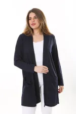 Kadın Büyük Beden Lacivert Ön Cepli Hırka 65N37600