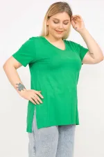 Kadın Yeşil Büyük Beden V Yakalı Viskon Bluz 65N35800