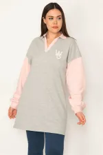 WOMEN'S GRAY POLO COLLAR SWEATSHIRT