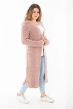 Kadın Büyük Beden Renkli Yırtmaçlı Kalın Triko Uzun Hırka 65N37306