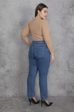 Kadın Mavi Yırtık Detaylı Kot Pantolon 65N35397